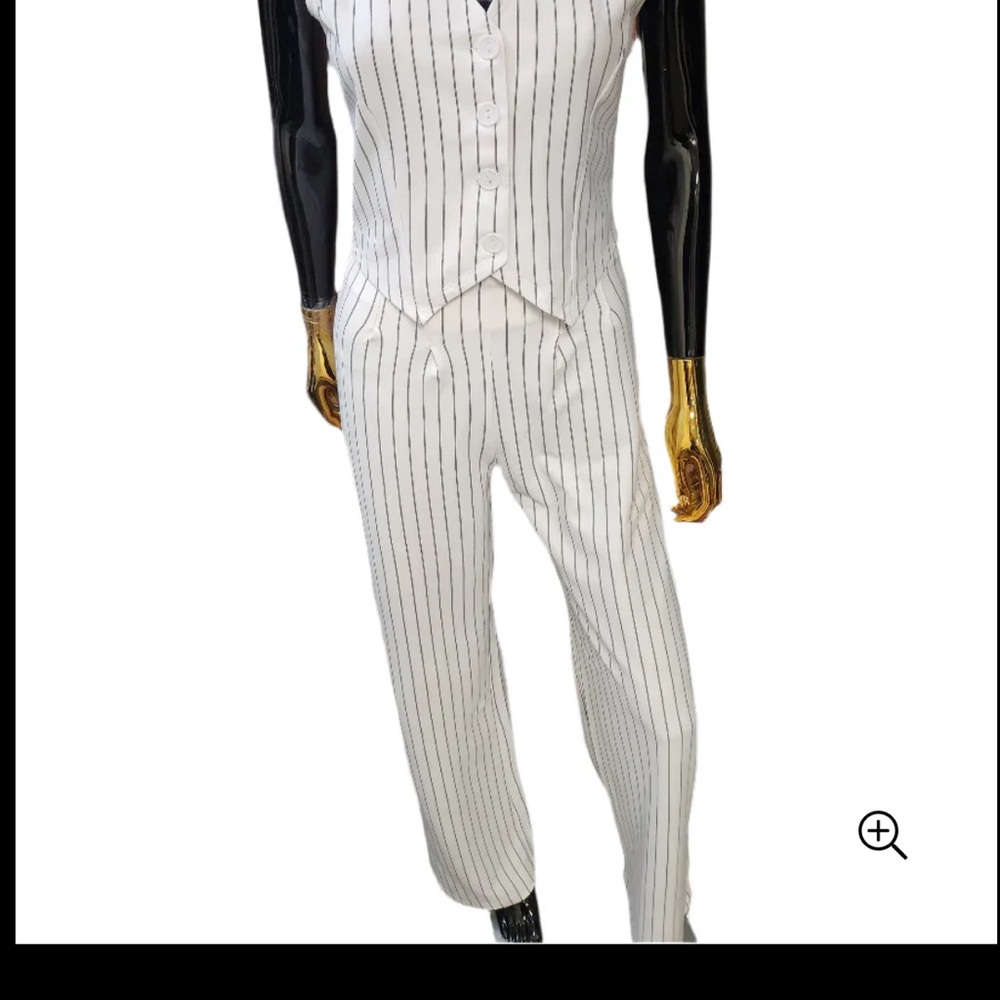 Elegant White PinStriped Women's Vest and Pant Set